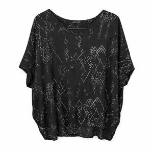Eileen Fisher Top Womens Large Black Silk Tencel Blend Geometric Dolman Sleeve